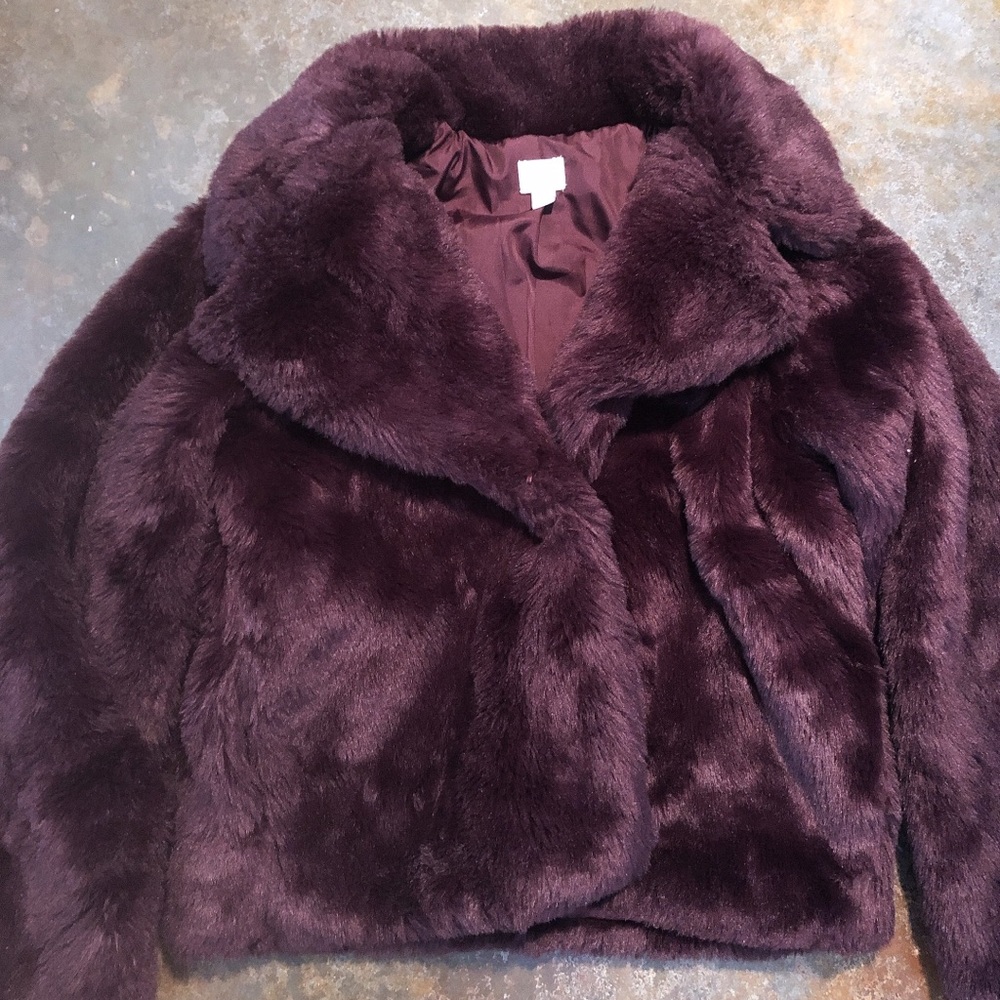 Maroon faux fur coat
